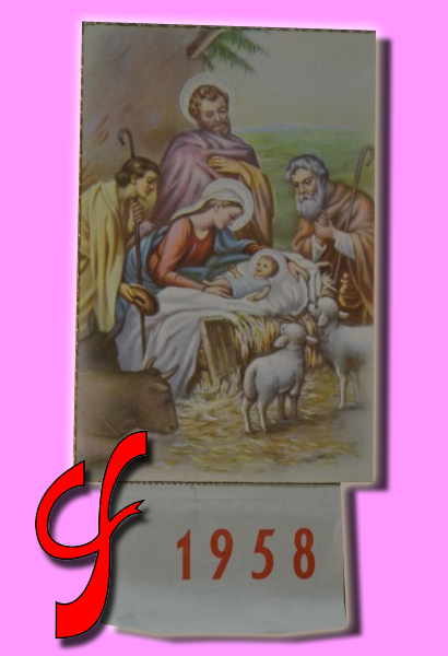TEM #045 Postal con nacimiento y calendario troquelado para 1958